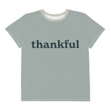 Thankful Sage Green & Spruce Blue Youth Poly Blend T-Shirt