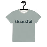 Thankful Sage Green & Spruce Blue Youth Poly Blend T-Shirt