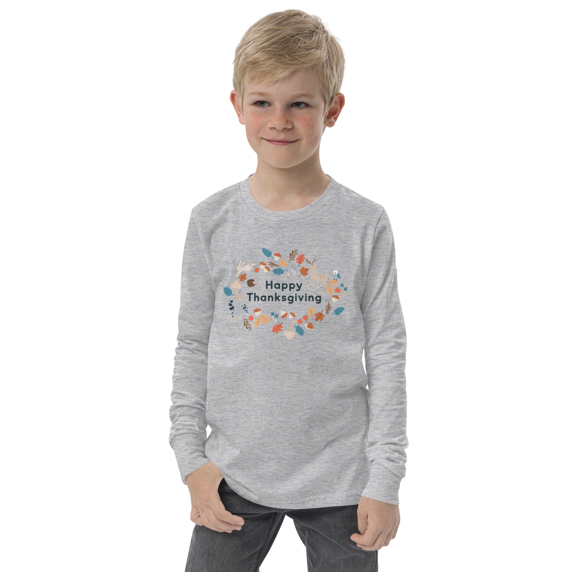 Happy Thanksgiving Woodland Friends Youth Long Sleeve Tee